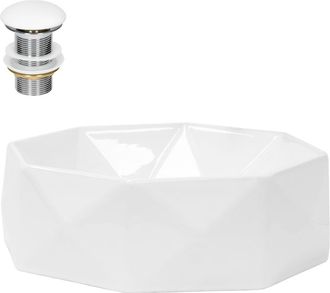 ML Design Lavabo blanco de cerámica con juego de desagüe sin reborsadero