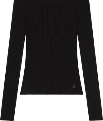 Courr&egrave;ges Ribgebreide Off Shoulder Top - Dames - Ronde hals truien - Zwart - M - Truien & Vesten