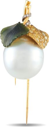 Luxury Bazaar 18K Yellow Gold 0.50ct Fancy Diamond, Nephrite Jade, and Baroque Pearl Brooch MD12-062926