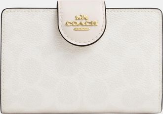 Coach Womens Medium Corner Zip Wallet in Signature Canvas - White - One Size