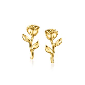 RS Pure by Ross-Simons Italian 14kt Yellow Gold Rose Flower Earrings