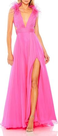 Mac Duggal Feathered Collar A-Line Gown in Hot Pink at Nordstrom, Size 14