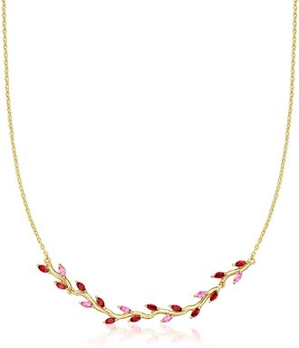 RS Pure by Ross-Simons Garnet and. Pink Topaz Leaf Necklace in 18kt Gold Over Sterling
