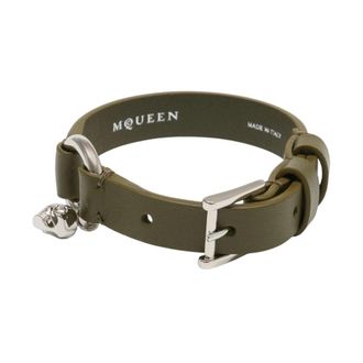 Alexander McQueen Skull Ring Bracelet - Heren - Armbanden - Groen - ONE Size - Leer - Accessoires