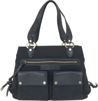 Bulgari Black Canvas Leather Handbag Tote Bag (Pre-Owned)