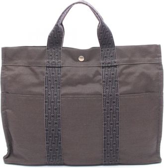 Herm&egrave;s Gray Canvas Handbag Tote Bag (Pre-Owned)