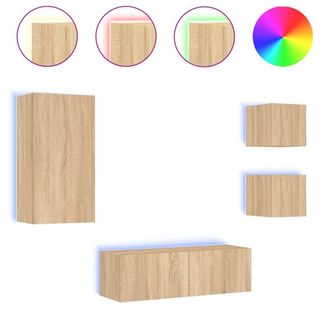 Berkfield Home 4 Piece TV Wall Cabinets with LED Lights Sonoma Oak in Light Tan