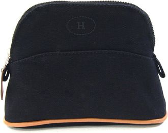 Herm&egrave;s Black Cotton Canvas Pouch (Pre-Owned)