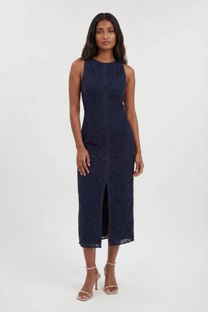 Karen Millen Womens Lace Sleeveless Woven Midi Dress - Navy Polyamide - Size 18 UK