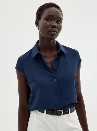 Contemporaine Womens Cap-sleeve silky shirt