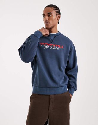 Tommy Jeans Felpa girocollo comoda blu navy slavato con grafica