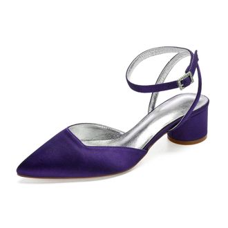 Generic Wedding Sandals Womens Low Block Heels Sandals Bridal Pointed Toe Slingback Ankle Strap Dress Party Heels 4.5,Dark Purple,9 UK