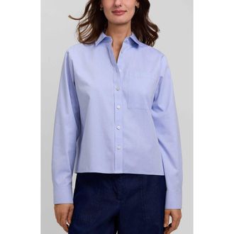 Foxcroft Jodie Cotton Button-Up Shirt in Blue Wave at Nordstrom, Size Medium