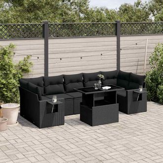 vidaXL Set De Sof&aacute;s De Jard&iacute;n 8 Piezas Y Cojines Rat&aacute;n Sint&eacute;tico Negro Vidaxl