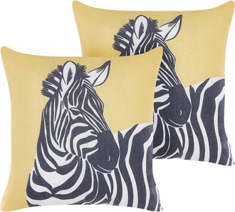 Beliani Conjunto De 2 Cojines Amarillo Blanco Negro 45 X 45 Cm Poli&eacute;ster Cebra Manketti