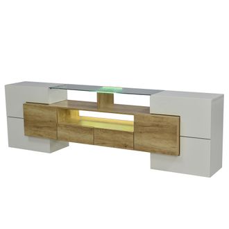 STILVORA Mueble Tv Con 6 Puertas, 2 Cajones, 3 Huecos Y Led Multicolor, Blanco Brillo, 200&times;35&times;60 Cm, En Mdf, Natural
