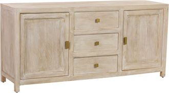 Wanderlust Deco Aparador de madera beige 3 cajones y 2 puertas 160x43x75h cm