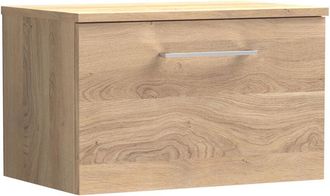 Nuie Nuie Arno Wall Hung 1-Drawer Vanity Unit with Worktop 600mm Wide - Bleached Oak