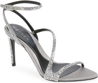 Alexander McQueen Crystal Embellished Ankle Strap Sandal in Bitumen at Nordstrom, Size 39.5