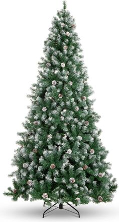 Best Choice Products Pre-Decorated Holiday Christmas Pine Tree w/ Branch Tips, Partially Flocked, Metal Base