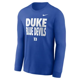 Nike Duke Sideline Slogan Nike Mens Dri-FIT College Long-Sleeve T-Shirt in Blue | 02EW4EVDU-H2B