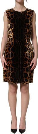 Dolce & Gabbana Womens Brown Leopard Sleeveless Sheath Mini Dress Viscose Silk