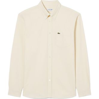 Lacoste Regular Fit Oxford Button-Down Shirt in Beige at Nordstrom, Size 15.75
