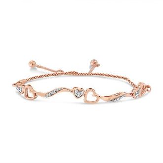 House of Brilliance Silver 1/10 Cttw Diamond Wave and Hearts Adjustable Bolo Bracelet in Rose Gold Over Silver at Nordstrom