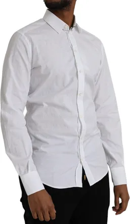 Dolce & Gabbana Mens White Cotton Long Sleeve Dress Gold Shirt