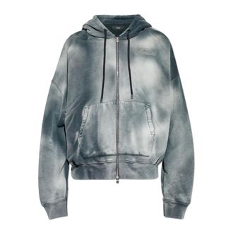 Amiri Zip-throughs, male, Gray, Size: 2XL Bones Studded Oversized Zip Hoodie