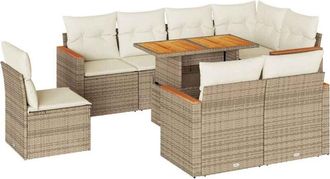 vidaXL Vidaxl - 9 Piece Garden Sofa Set with Cushions Beige Poly Rattan Acacia