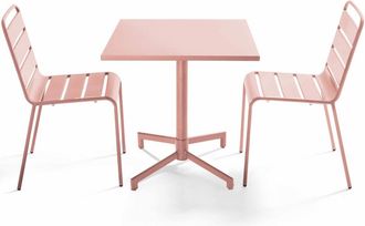 Oviala Conjunto de mesa y 2 sillas de jard&iacute;n de metal de 70 cm rosa empolvado