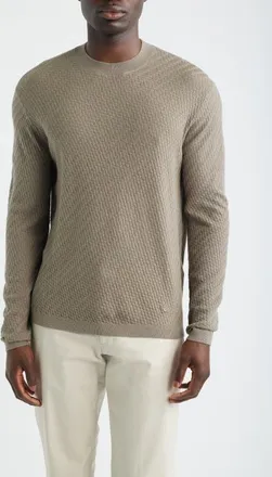 Emporio Armani Geometric Stitch Virgin Wool Crewneck Sweater in Solid Medium Beige at Nordstrom, Size Xx-Large