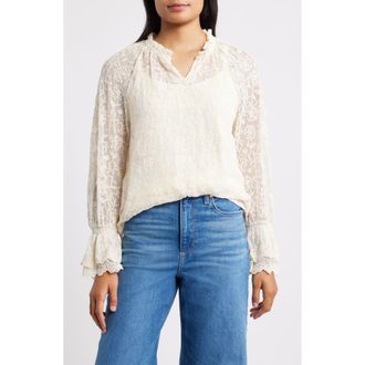Wit & Wisdom Floral Embroidery Mesh Top in Blanched Almond at Nordstrom, Size X-Small
