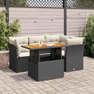 vidaXL Vidaxl - Set De Muebles De Jard&iacute;n 5 Pzas Y Cojines Rat&aacute;n Sint&eacute;tico Negro