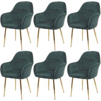Hhg Non utilizzato] Set 6x sedie poltroncine HHG 240 design retr&ograve; velluto verde gambe dorate