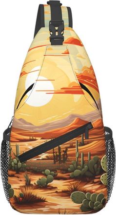 Generic Orange Background Cactus Chest Bag With Zipper Crossbody Bag Trendy Backpack For Camping Traveling Sports