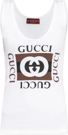 Gucci Sleeveless Tops, female, White, Size: XS Rib cotton tank top with interlocking G print