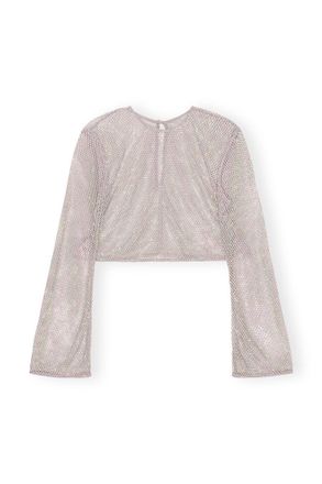 Ganni Embellished Mesh Blouse - Size 2 Silver