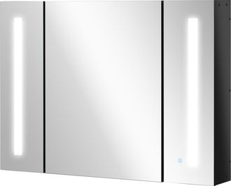 Kleankin Kleankin - Specchio Da Bagno Con 3 Armadietti 3 Ripiani E Luce Led Nero