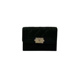 Chanel Black Grained Calfskin Wallet (Tri-Fold) (Pre-Owned)