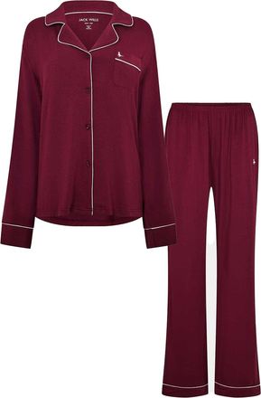 Jack Wills Lange pyjamaset met kraag voor dames (Wijn)