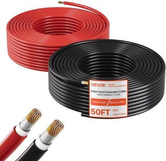 OEM Cable Solar 6 Mm&sup2;, Cable De Extensi&oacute;n Para Paneles Solares, Rojo Y Negro De 15,24 M, Cobre Esta&ntilde;ado, Ip67 Impermeable, Para Instalaci&oacute;n De Sistemas Pv