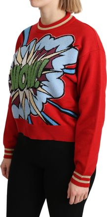 Dolce & Gabbana Womens Red Knitted Cashmere Cartoon Top Sweater
