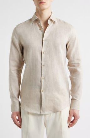 BOSS Hank Slim Fit Slub Linen Button-Up Shirt in Lt Bge at Nordstrom Rack, Size 15.5