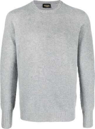 Drumohr Light Grey Ribbed Hem Crew Neck Wool Sweater