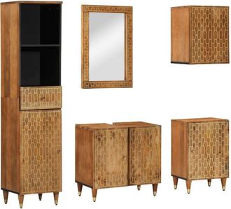 vidaXL Conjunto De Muebles De Ba&ntilde;o 5 Piezas Madera Maciza De Mango Vidaxl