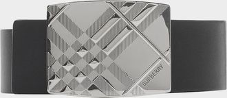 Burberry Mens Check-Engraved Buckle Reversible Leather Belt