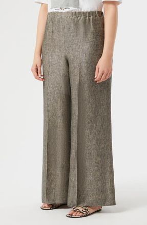 Marina Rinaldi Naccenni Linen Wide Leg Pants in Black Flesh Toner at Nordstrom, Size 18W