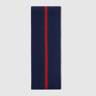 Gucci Kids - Rib Wool Scarf With Web, Blue